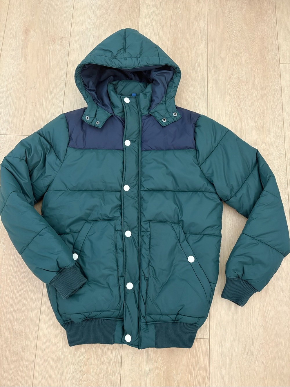 H&M Divided Quilted Jacket in Dark Green with Navy Accents